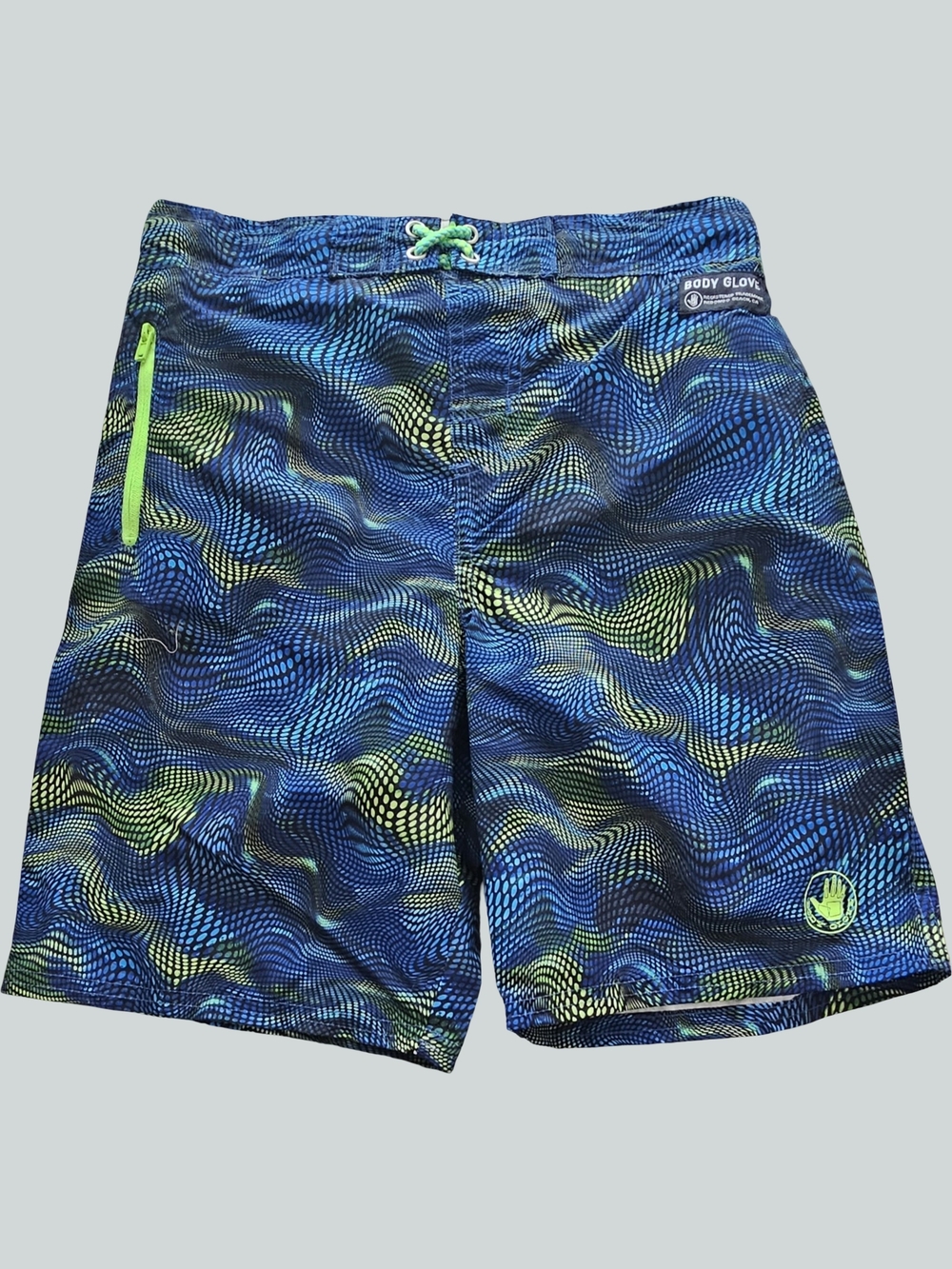 Body Glove Blue & Neon Green Wave Print Swim Trunks